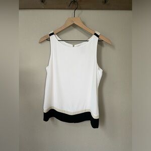 White House Black Market White/Black/Tan Sleeveless Top